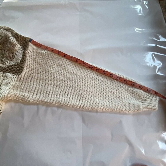 VTG Needles & Yarn Patchwork Knit Ramie Blend Sweater Beige/Brown Shoulder Pads - Picture 9 of 10